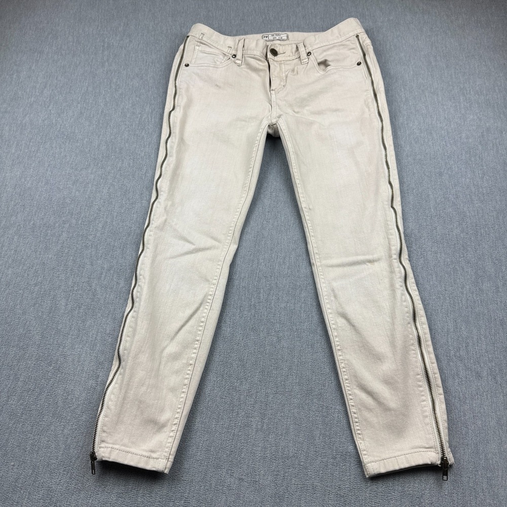 Free People Jeans Womens 30x27 Beige Levon Zipper Skinny Bone Cotton Classic Fit